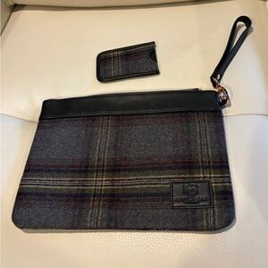 British Bag Company Pouch Wristlet Bag Women's Dark Gray Tweed Tartan Zipper